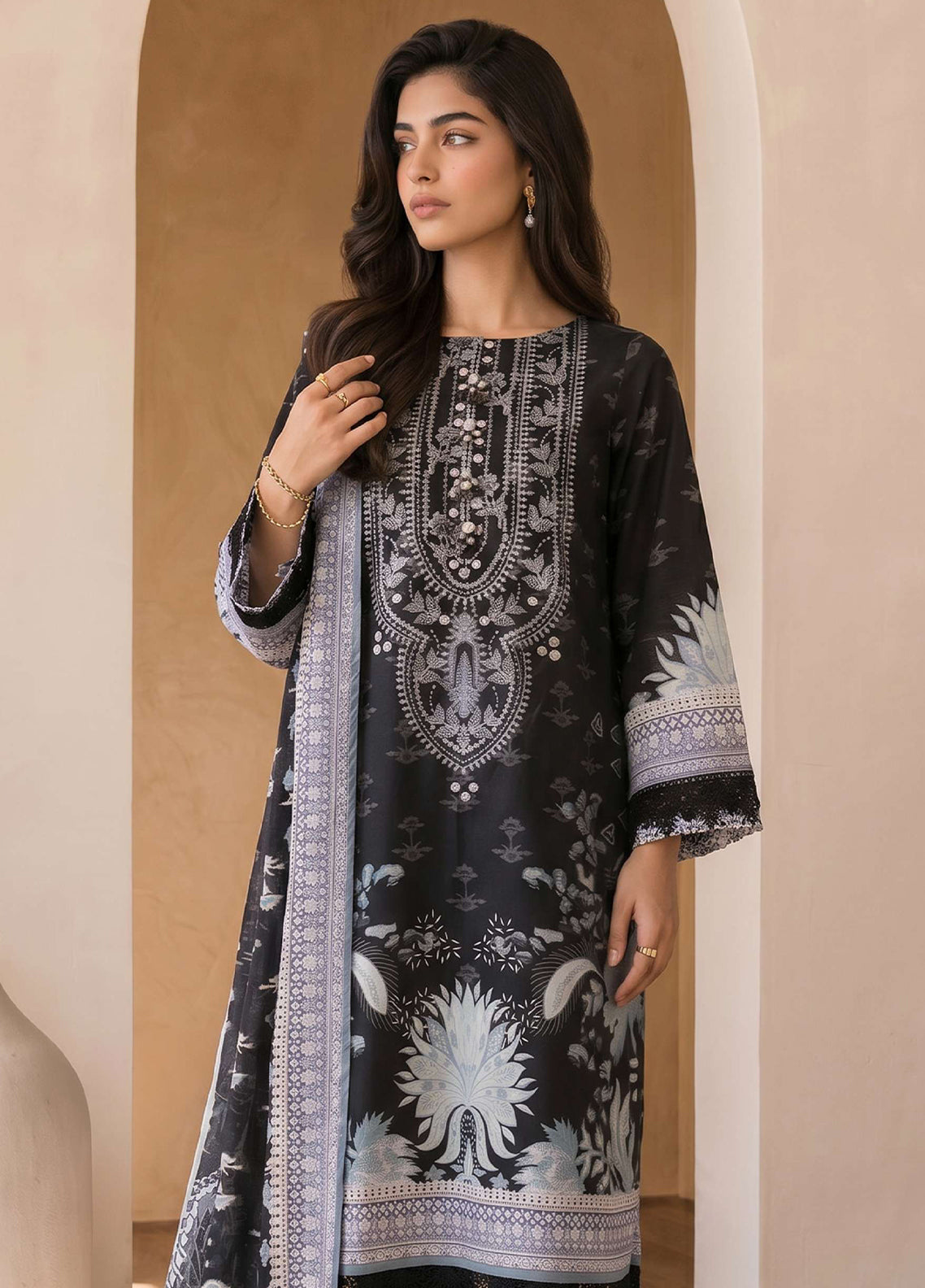 Essentail By Zellbury Embroidered Lawn 3 Piece Unstitched Suit WUS26E30711