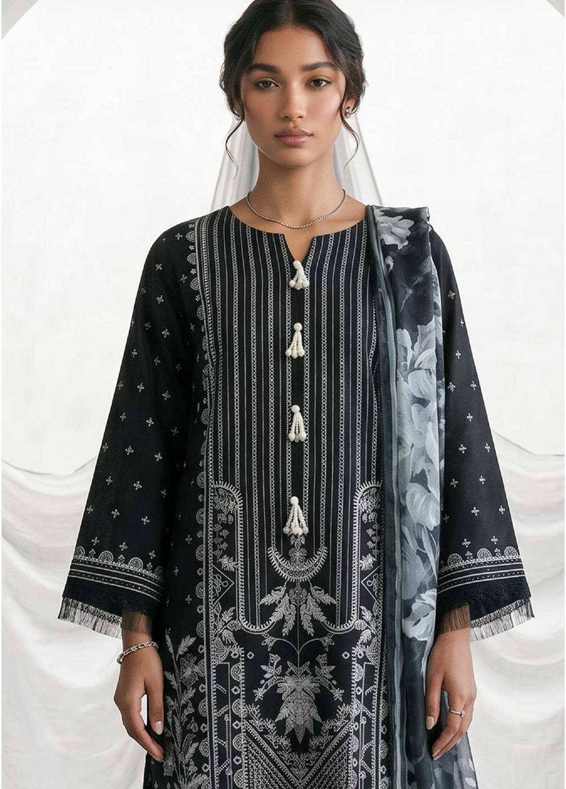 Essentail By Zellbury Embroidered Lawn 3 Piece Unstitched Suit WUS26E31167