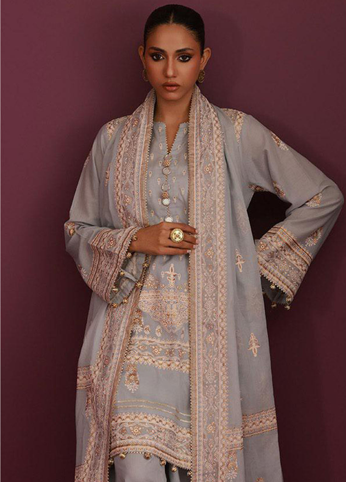 Essential By Zellbury Printed Lawn 3 Piece Unstitched Suit WUS26X30438