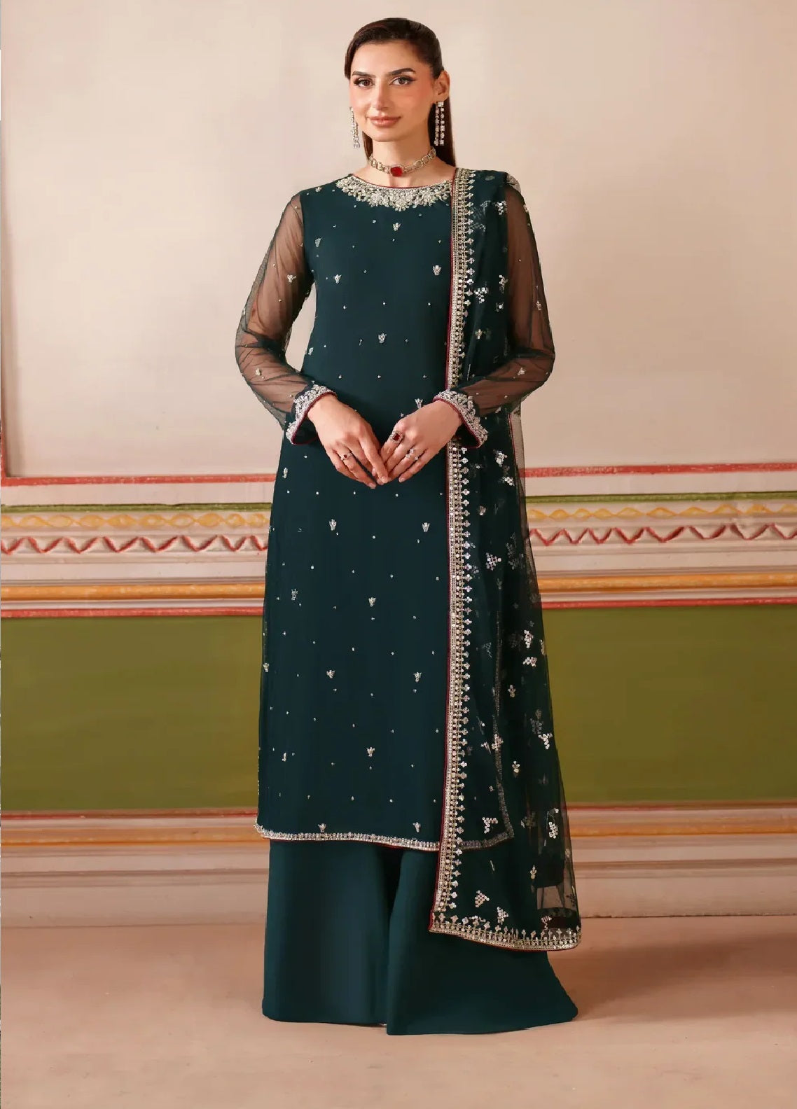 Falesia By Zarif Formals Embroidered Net 3 Piece Unstitched Suit ZF26FF D-HF-02 SHENAAR