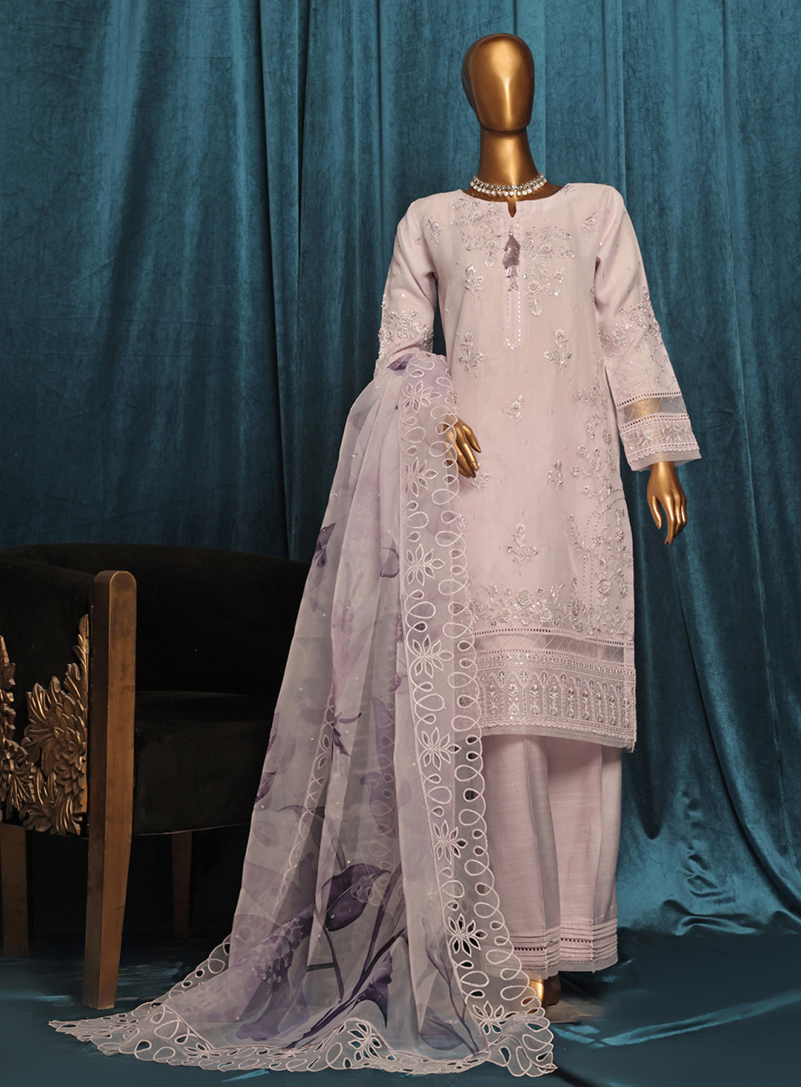 Falsafaa by HZ Textile Embroidered Organza Suits Stitched 3 Piece - HZ25FF 198 LILAC