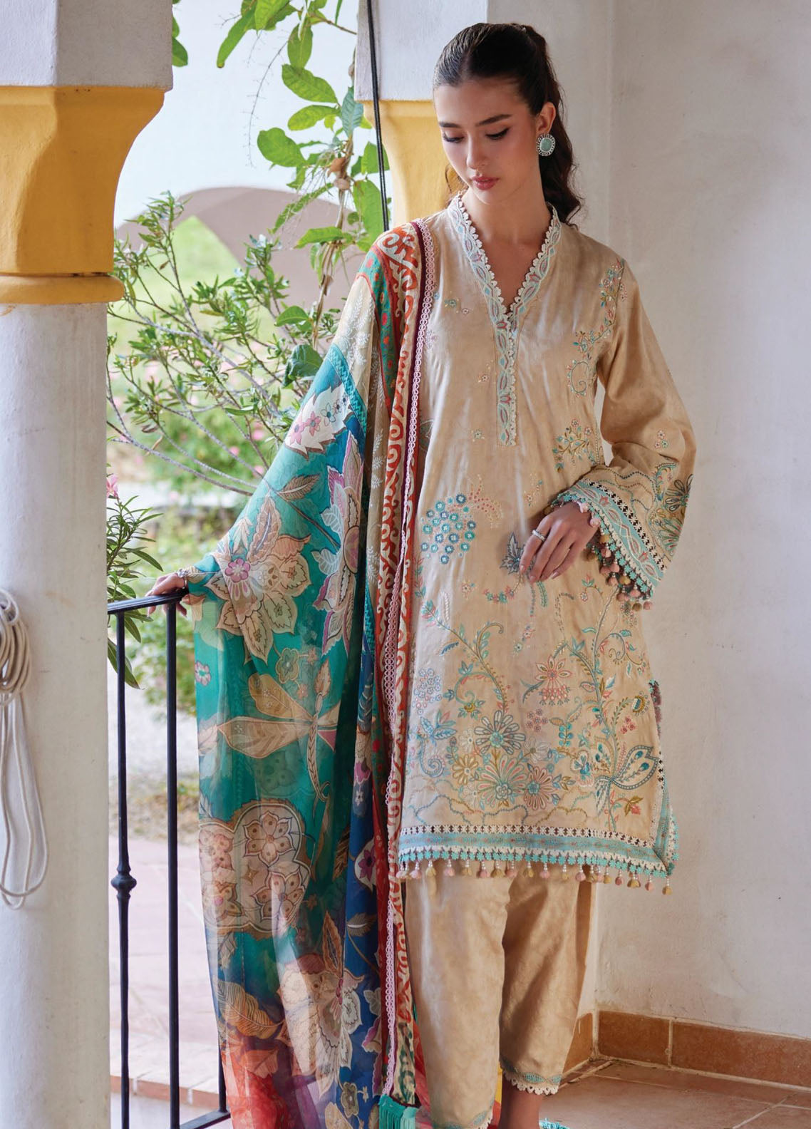 Farah Talib Aziz Luxury Embroidered Lawn 3 Piece Unstitched Suit FTA26LL D-12 ISABELLA SAND