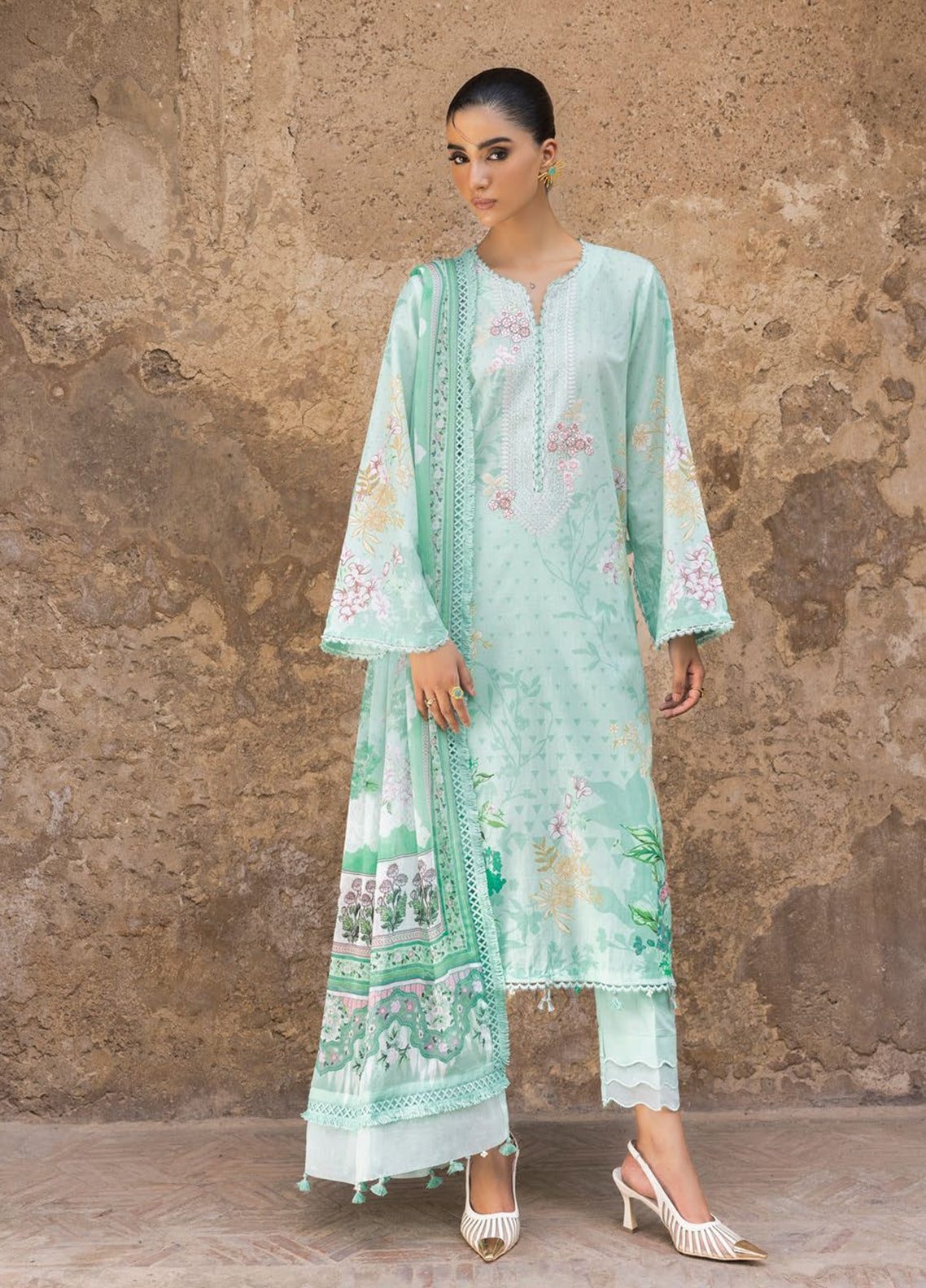 Flora By Gul Ahmed Embroidered Lawn 3 Piece Unstitched Suit GA26FEC D-BM-62060