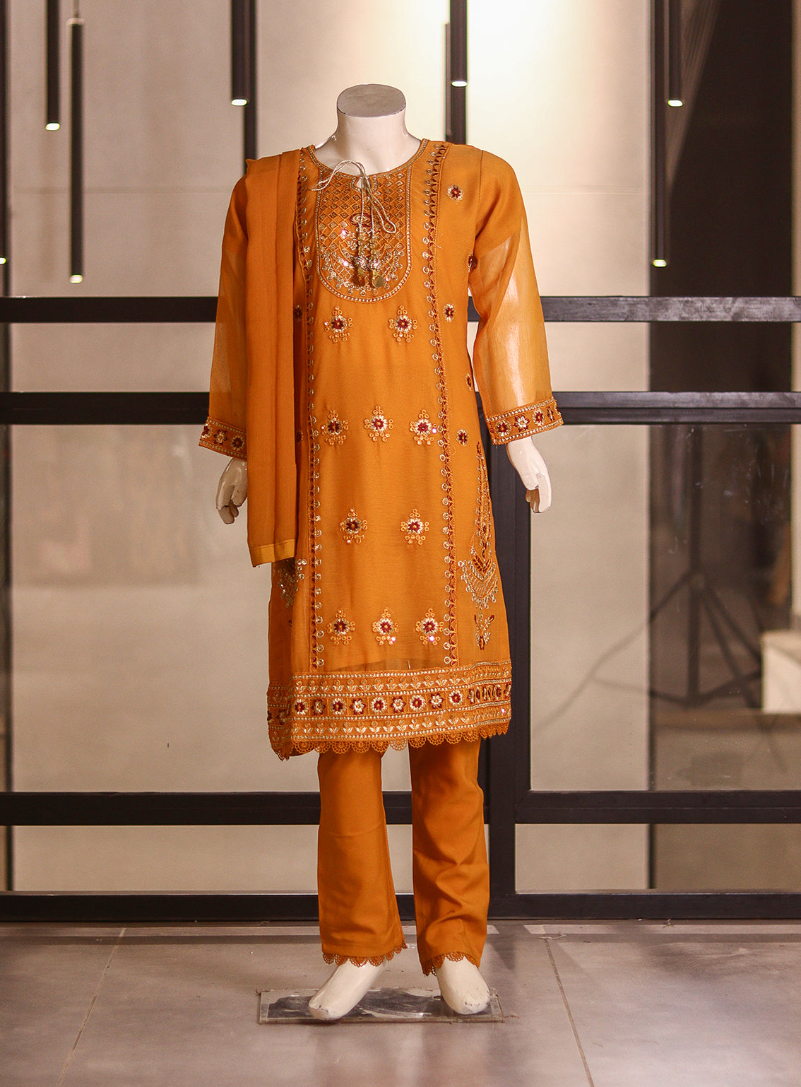 Fresh Birds Fancy Embroidered Chiffon 3 Piece Stitched Suit FB26K&G D-90036-MT