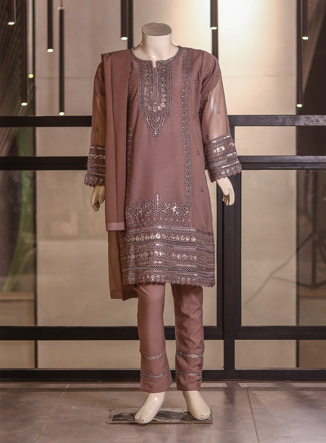 Fresh Birds Fancy Embroidered Chiffon 3 Piece Stitched Suit FB26K&G D-90036-ON