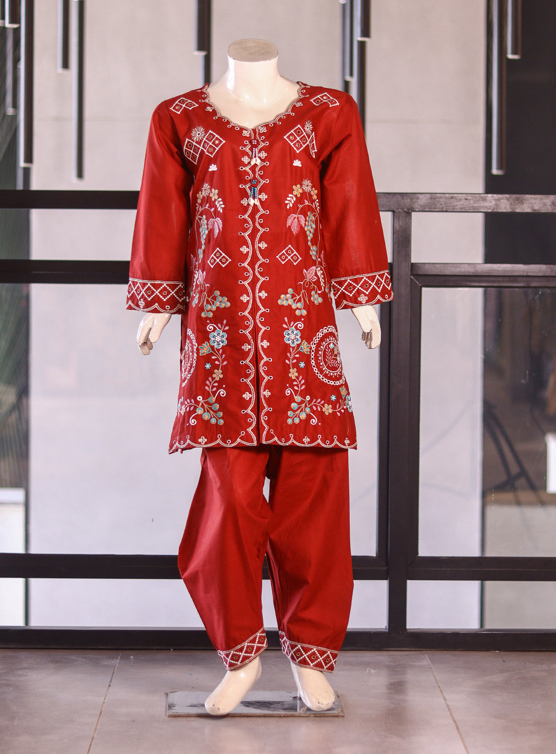 Fresh Birds Fancy Embroidered Cotton 2 Piece Stitched Shirt & Trouser FB26K&G D-90011-RD