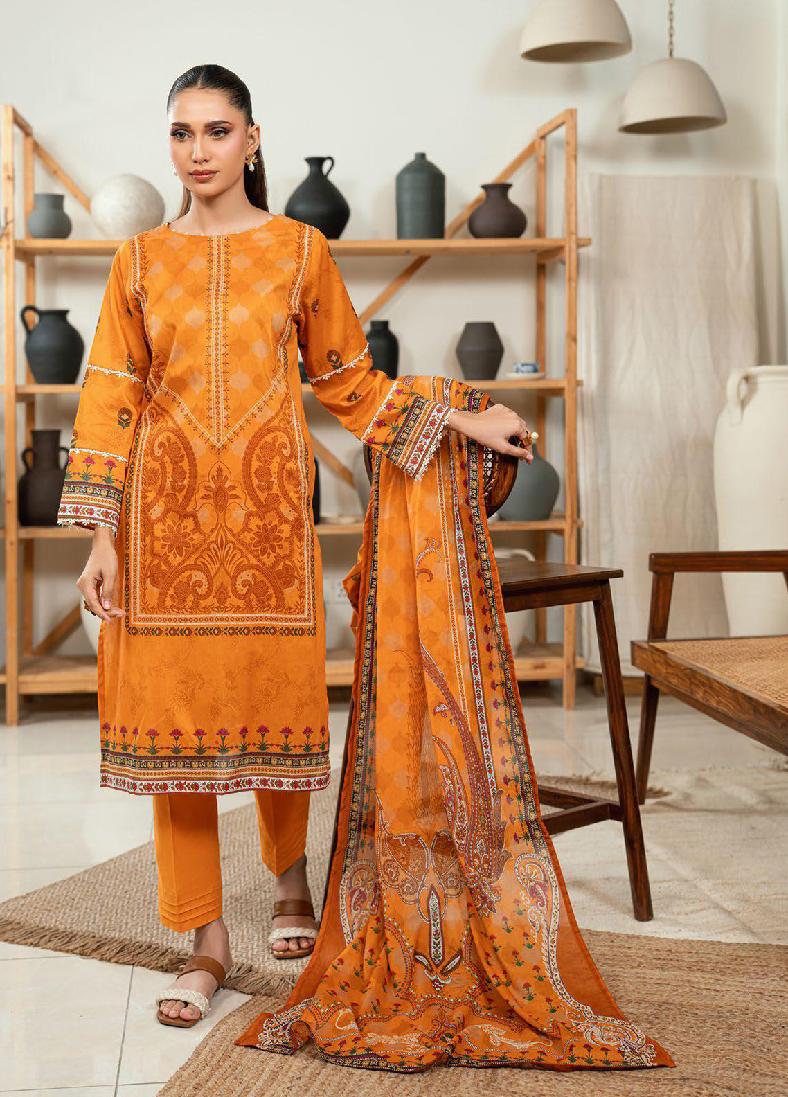 Gul Ahmed Printed Lawn 3 Piece Unstitched Suit GA26S D-CLP-52290