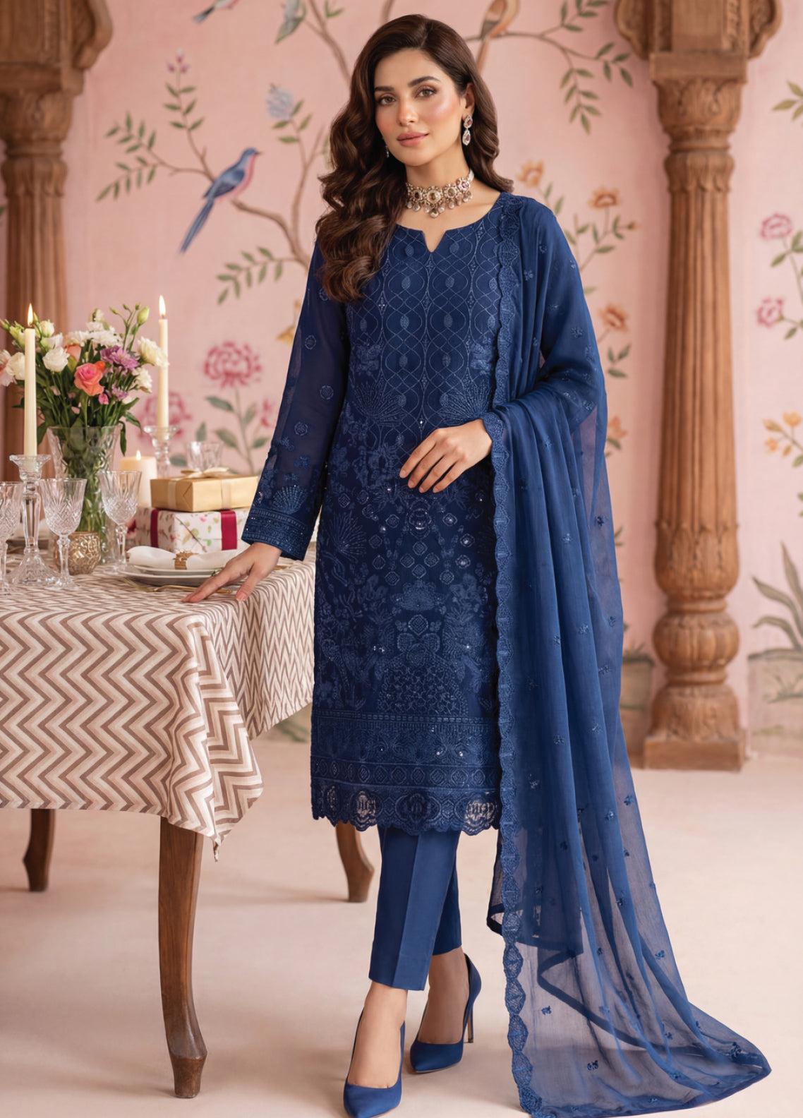 Gulaal By Soghat Creation Embroidered Chiffon 3 Piece Unstitched Suit SC26GECV2 D-07