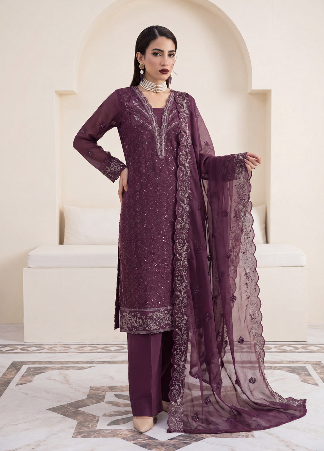 Gulaal By Soghat Creation Embroidered Chiffon 3 Piece Unstitched Suit SC26GECV3 D-02