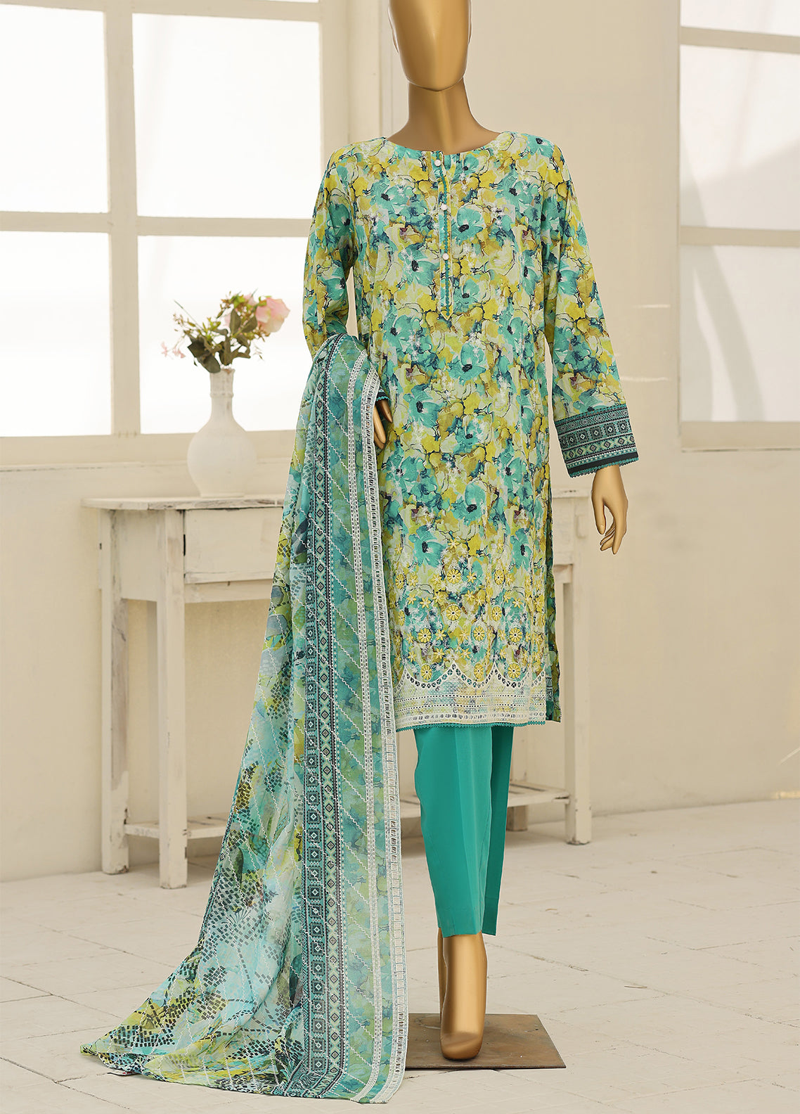 HZ Textile Premium Embroidered Lawn 3 Piece Unstitched Suit HZ26PEE D-PEC-640