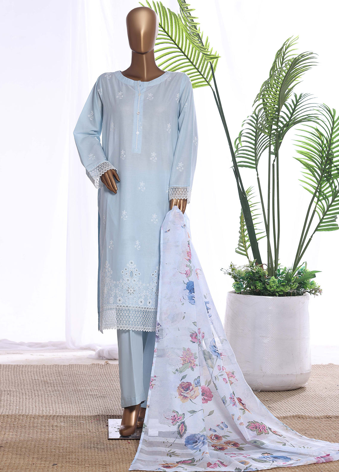 HZ Textiles Chikankari Embroidered lawn 3 Piece Stitched Suit HZ26CE3P D-CSE-224