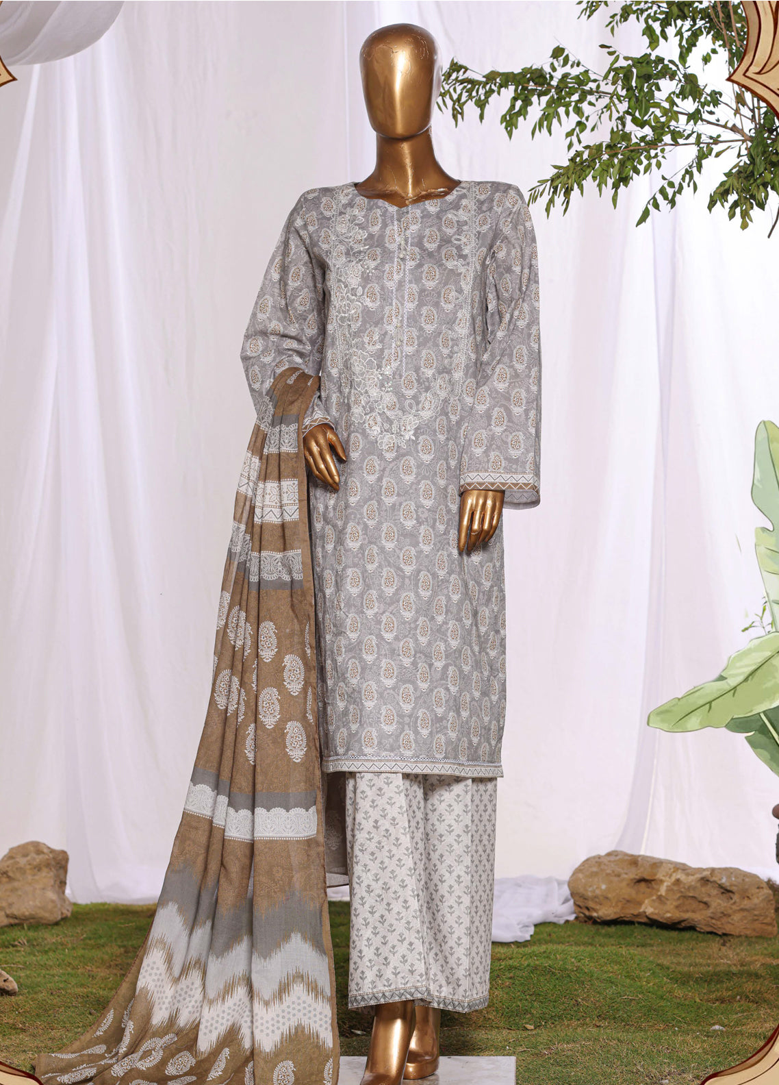 HZ Textiles Embroidered Lawn 3 Piece Stitched Suit HZ26DWE D-043