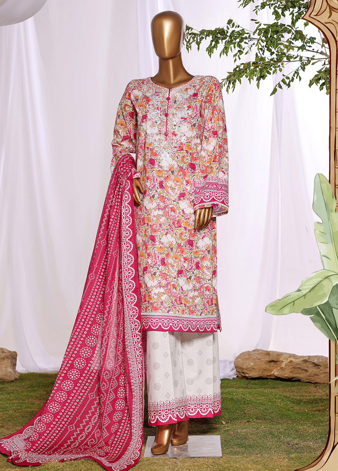 HZ Textiles Embroidered Lawn 3 Piece Stitched Suit HZ26DWE D-046