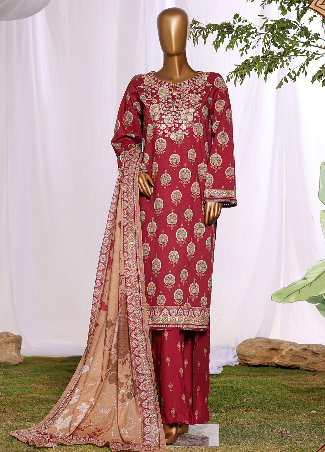HZ Textiles Embroidered Lawn 3 Piece Stitched Suit HZ26DWE D-047