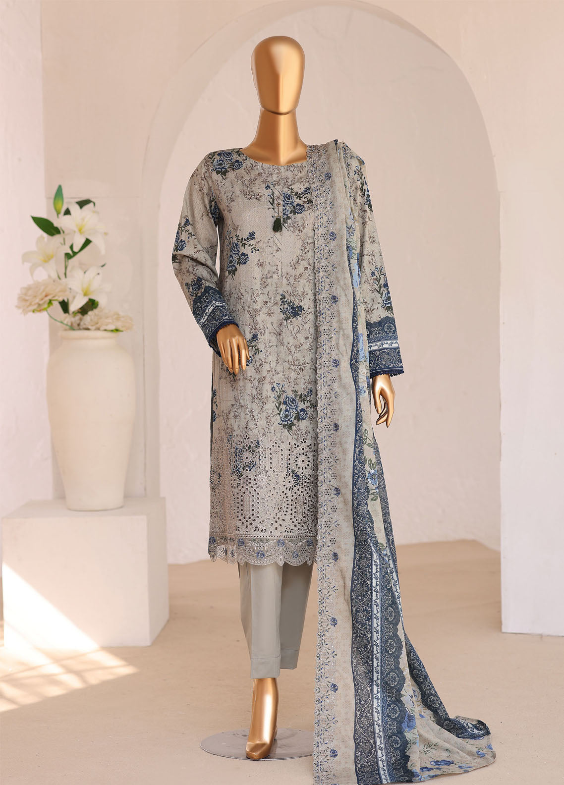 HZ Textiles Premium Chikankari Lawn 3 Piece Unstitched Suit HZ26PC D-PCE-643
