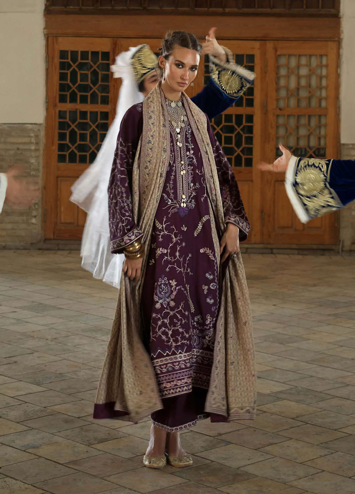 Hemline Bukhara By Mushq Embroidered Corduroy 3 Piece Unstitched Suit MQ26BWE D-102 WINTER CARAVAN