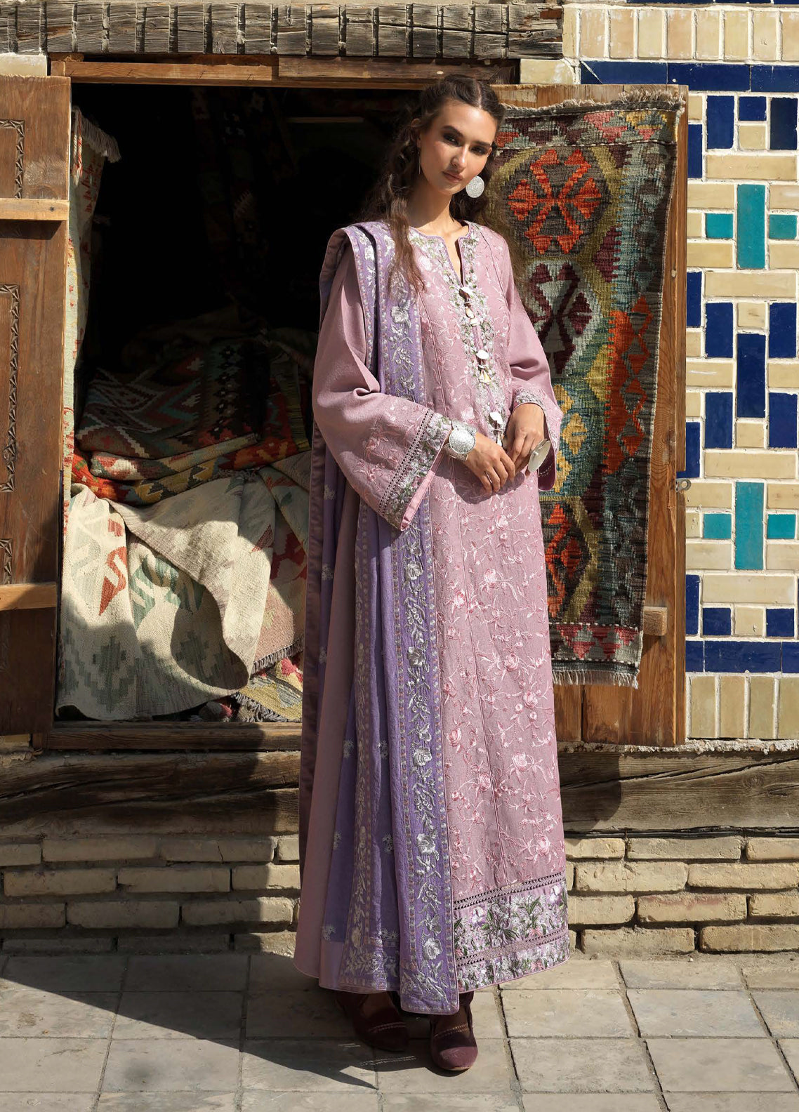 Hemline Bukhara By Mushq Embroidered Karandi 3 Piece Unstitched Suit MQ26BWE D-108 ARK REVERIE