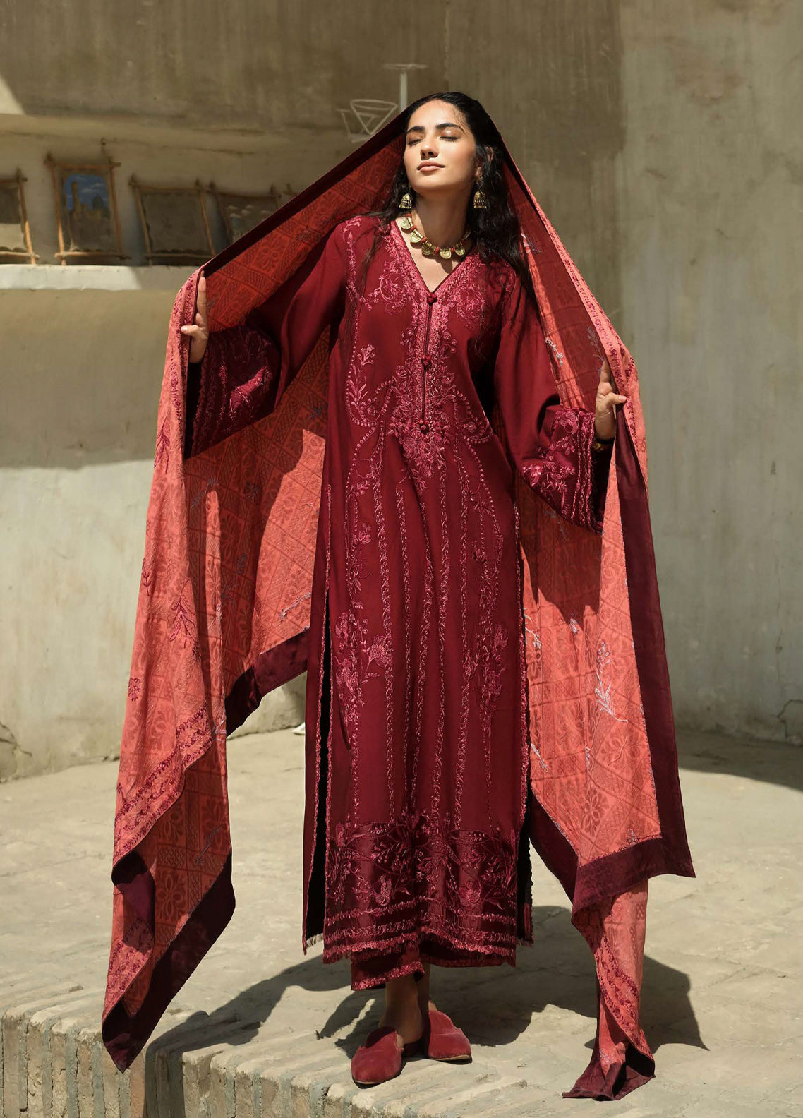 Hemline Bukhara By Mushq Embroidered Linen 3 Piece Unstitched Suit MQ26BWE D-101 BUKHARA BLOOM