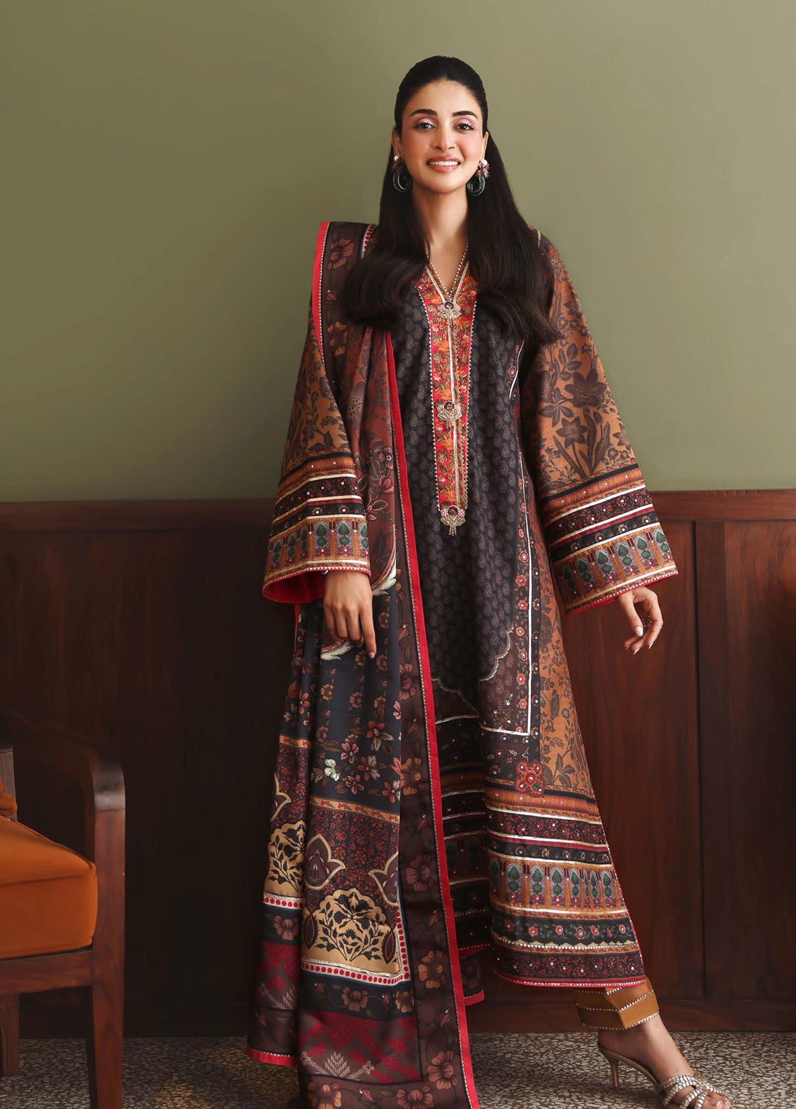 Hemline Nirvana By Mushq Embroidered Raw Silk 3 Piece Unstitched Suit MQ26HNUL D-2603 EFFORTLESSLY ME