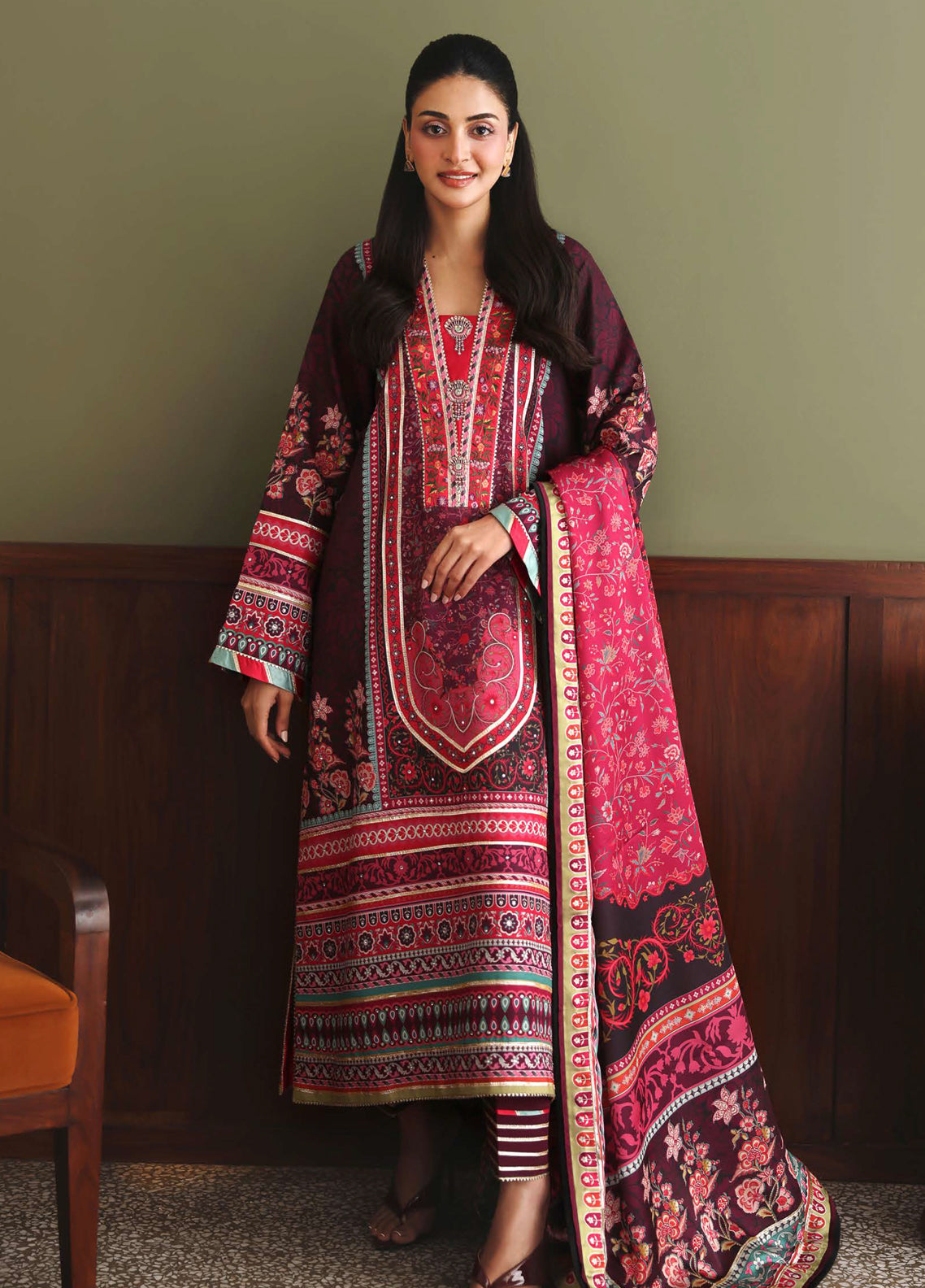 Hemline Nirvana By Mushq Embroidered Raw Silk 3 Piece Unstitched Suit MQ26HNUL D-2605 DAY DREAMER