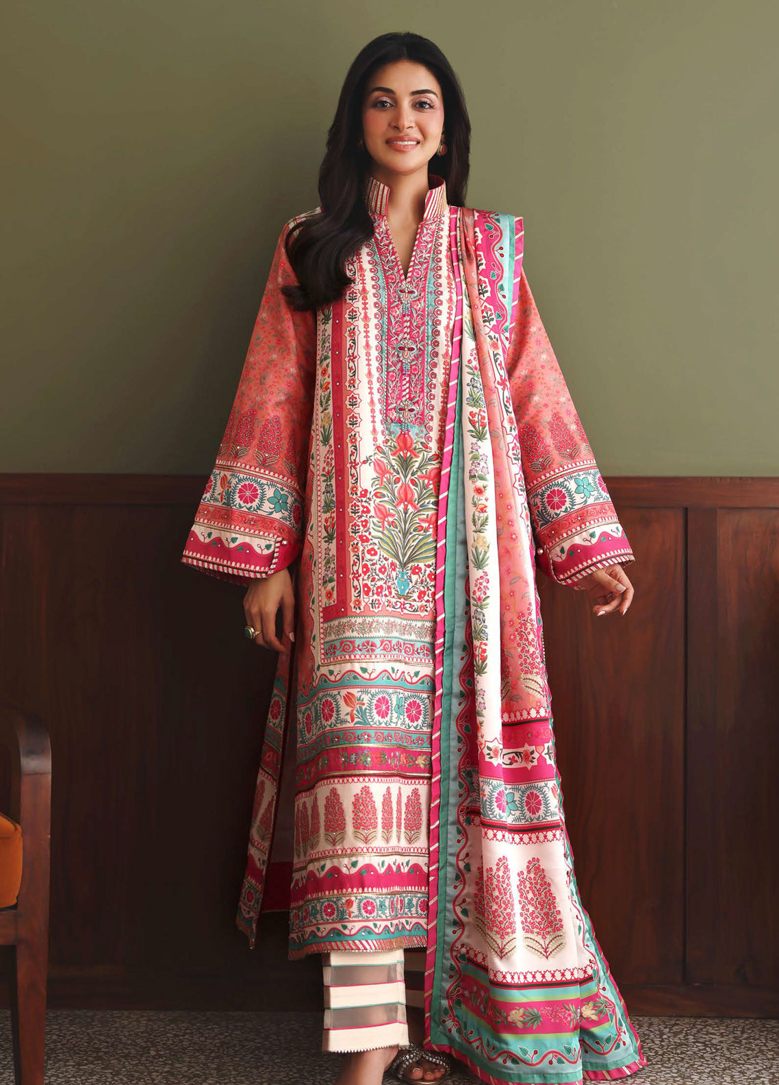Hemline Nirvana By Mushq Embroidered Raw Silk 3 Piece Unstitched Suit MQ26HNUL D-2609 BORN READY