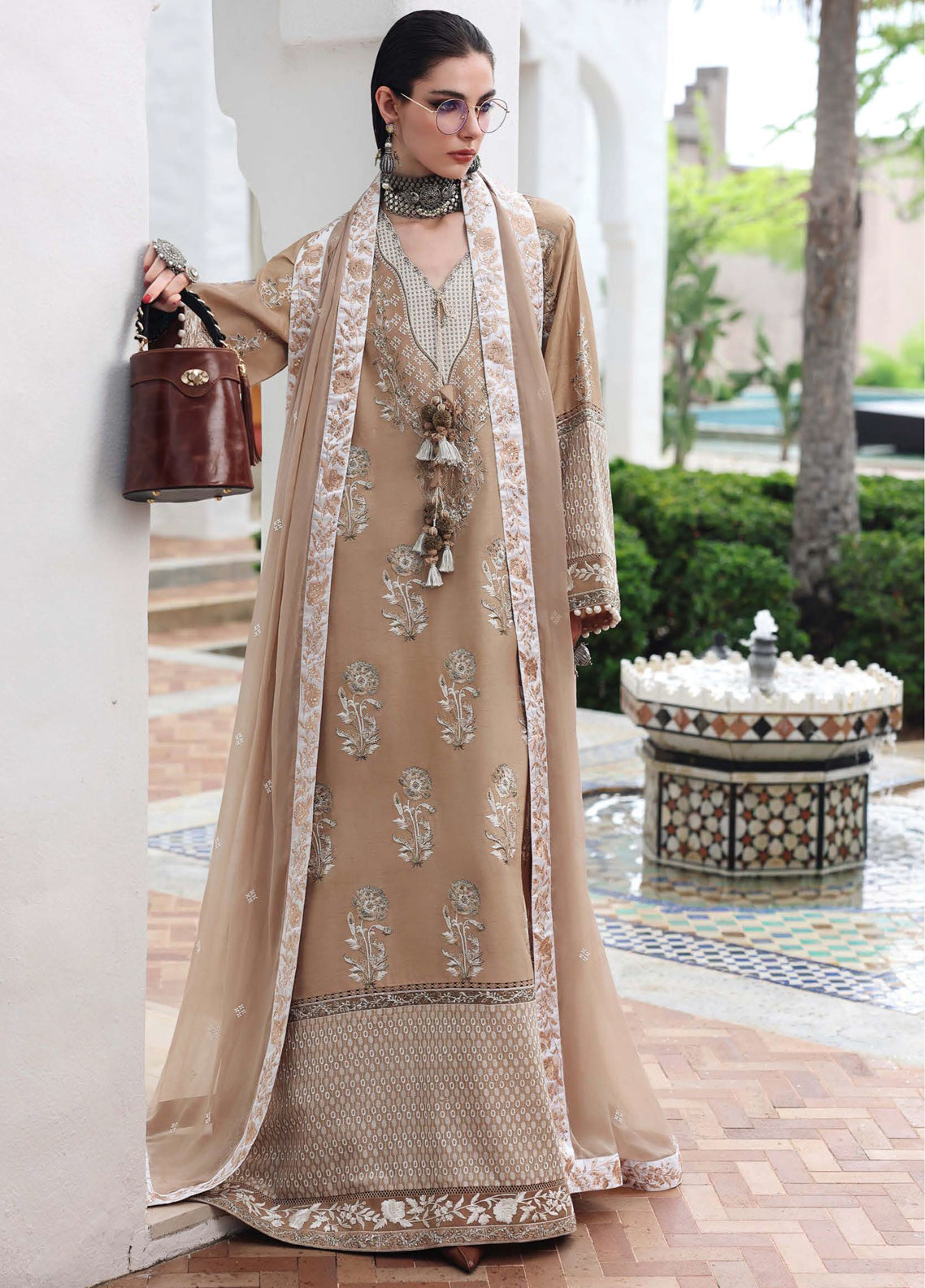 Hemline Nuvera By Mushq Embroidered Raw Silk 3 Piece Unstitched Suit MQ26HN D-210 QUEENS PROMISE