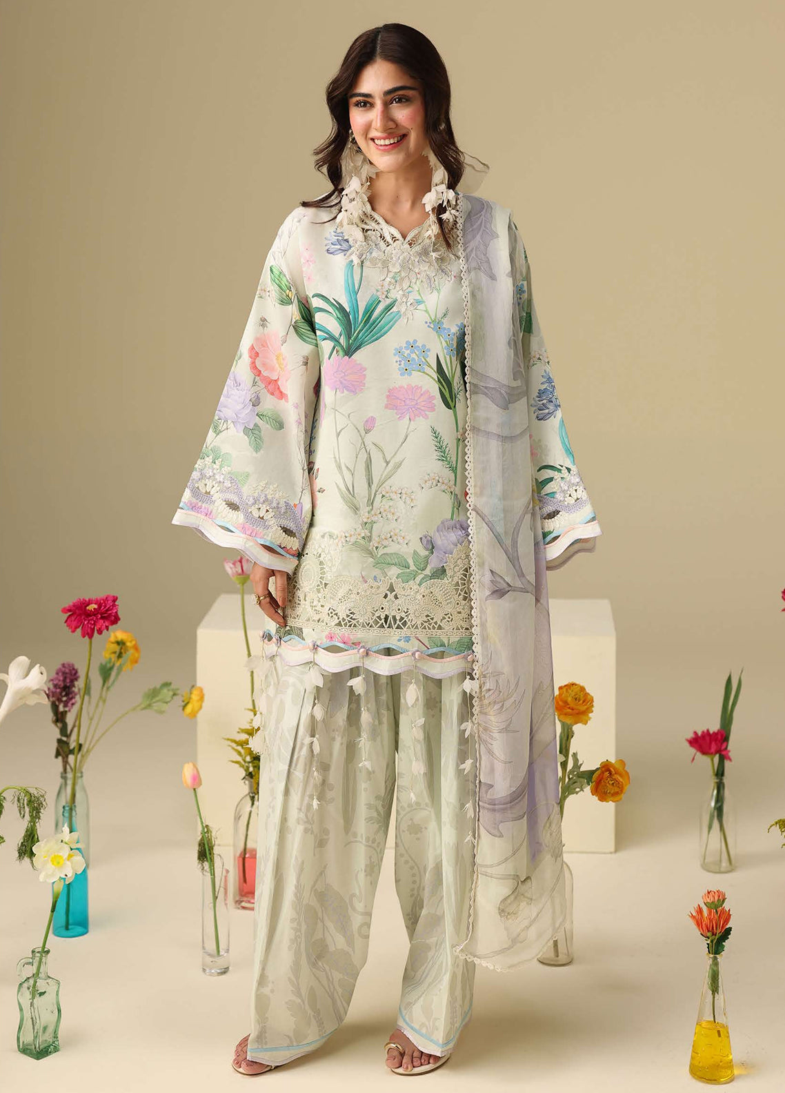 Hemline Soleil By Mushq Embroidered Lawn 3 Piece Unstitched Suit MQ26HSP D-306 VANILLA LUSH