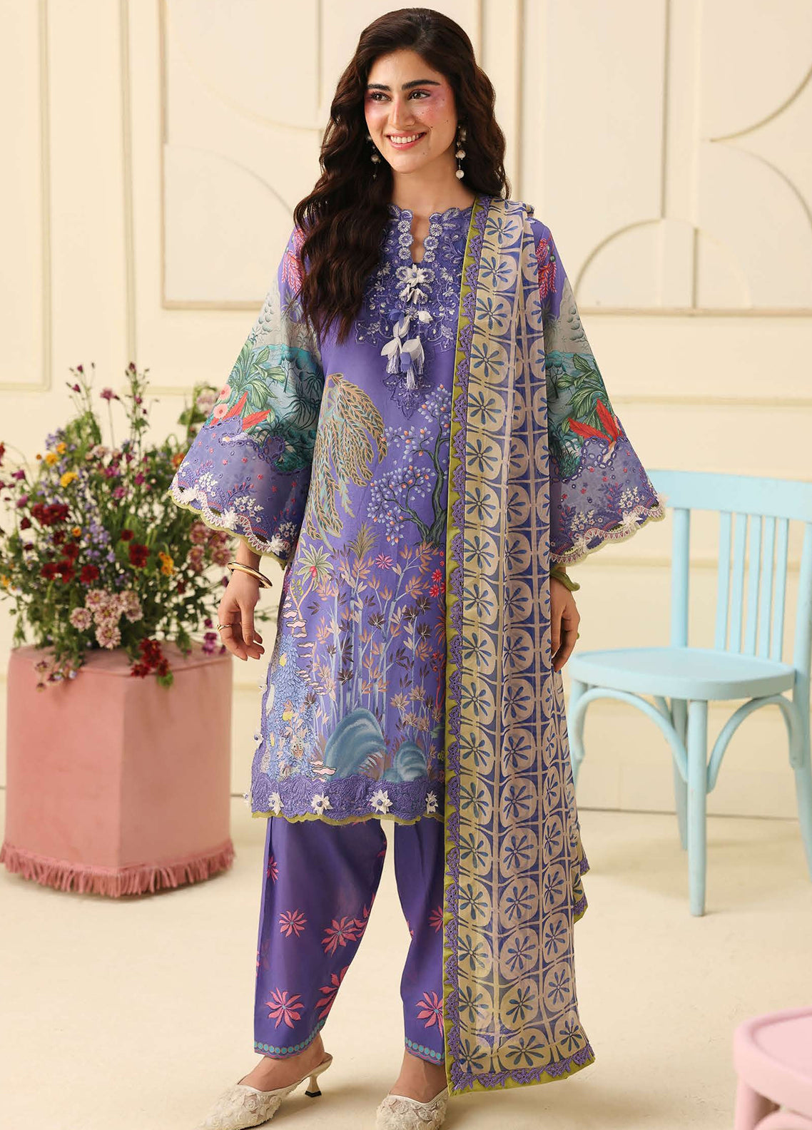Hemline Soleil By Mushq Embroidered Lawn 3 Piece Unstitched Suit MQ26HSP D-307 CAMELLIA KISS