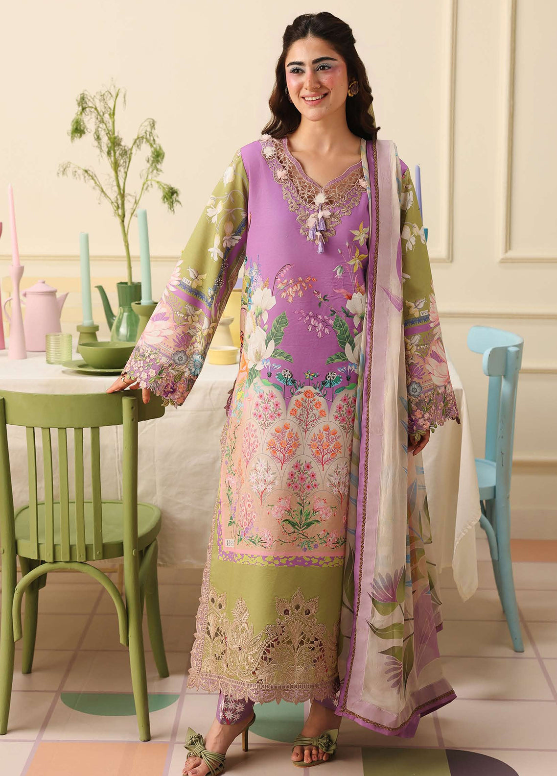 Hemline Soleil By Mushq Embroidered Lawn 3 Piece Unstitched Suit MQ26HSP D-308 LILAC WHIM