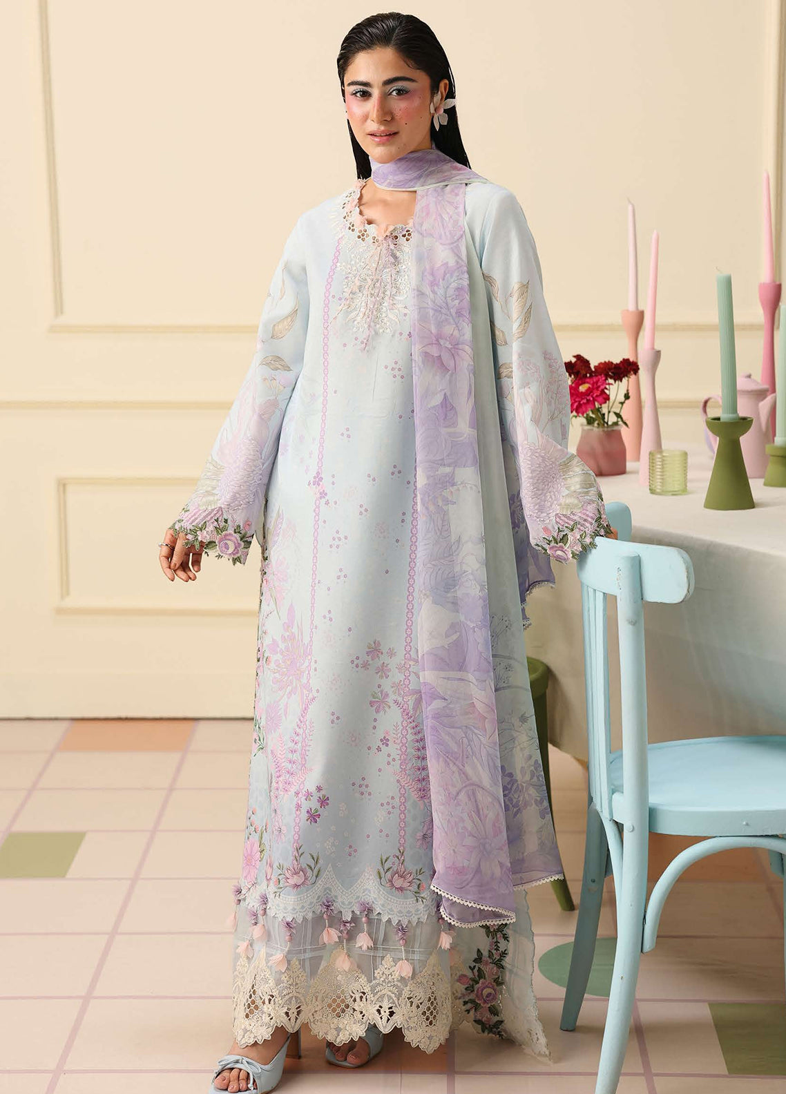 Hemline Soleil By Mushq Embroidered Lawn 3 Piece Unstitched Suit MQ26HSP D-309 SUGAR BLOOM