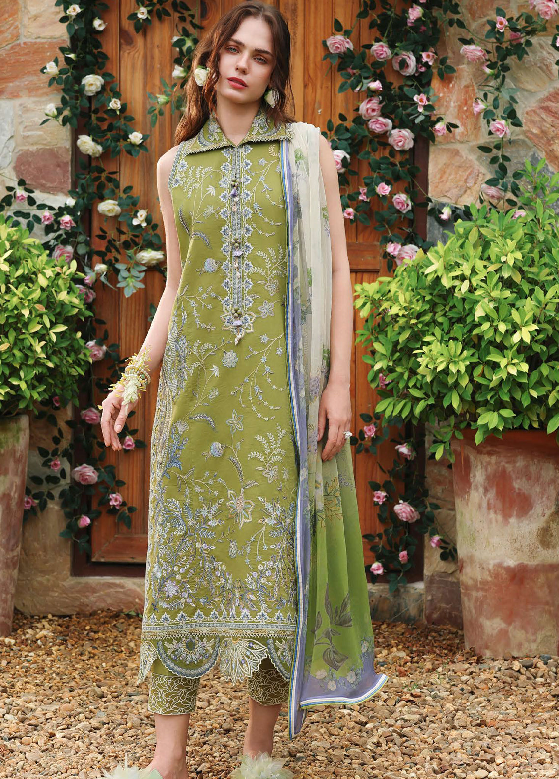 Hemline The Secret Garden By Mushq Embroidered Lawn 3 Piece Unstitched Suit MQ26HLTSGV3 D-04 WHISPERING IVY