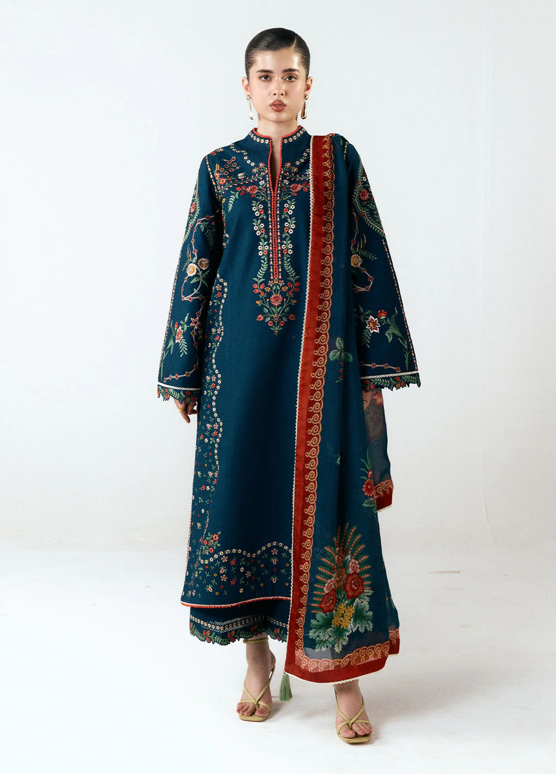 Jugnu Eid Luxury Embroidered Cotton 3 Piece Unstitched Suit JL26ELE3 D-AGNA