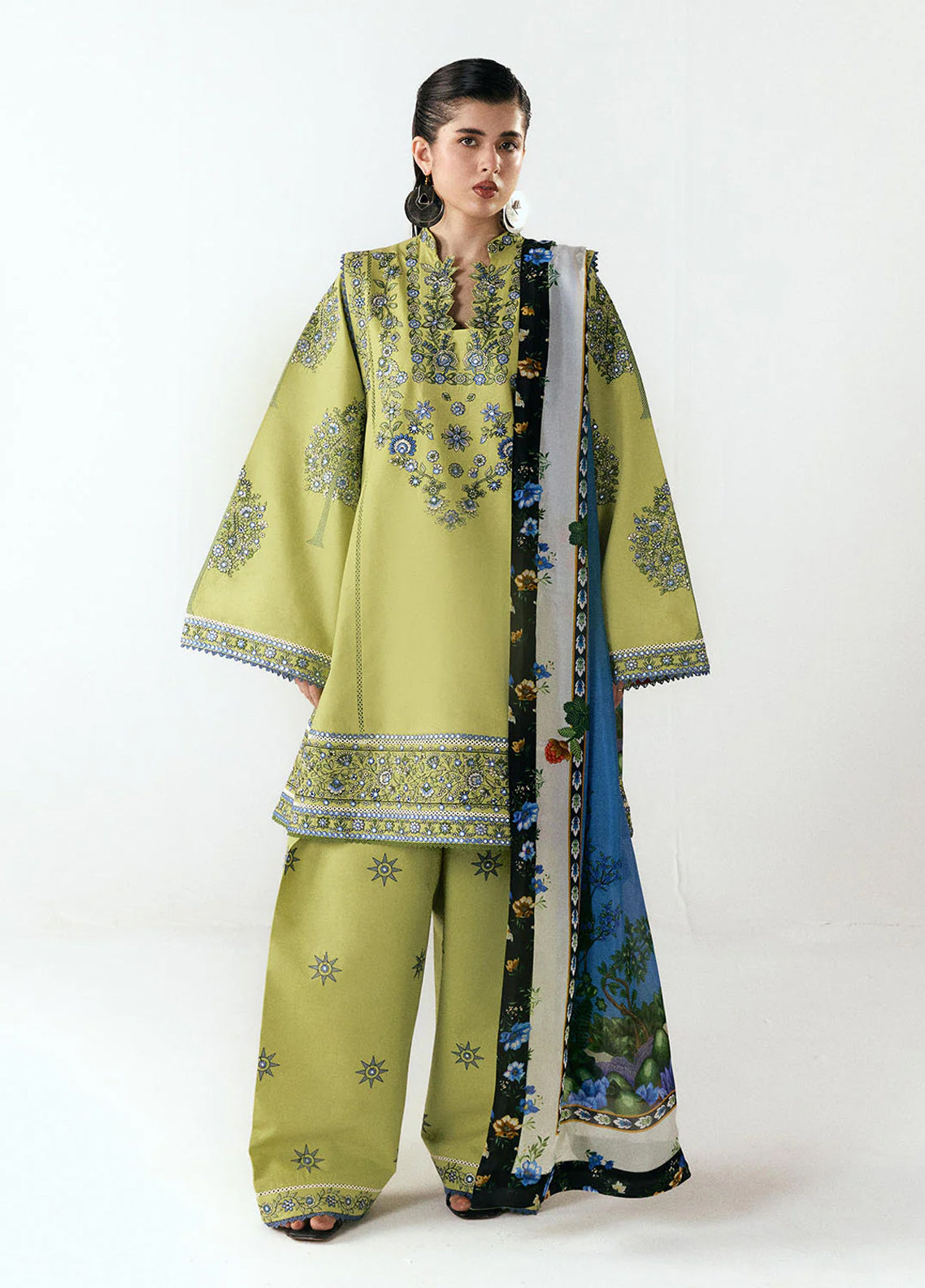 Jugnu Eid Luxury Embroidered Cotton 3 Piece Unstitched Suit JL26ELE3 D-MAI