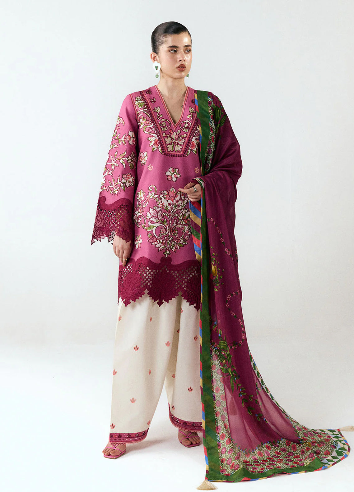 Jugnu Eid Luxury Embroidered Cotton 3 Piece Unstitched Suit JL26ELE3 D-YAWI
