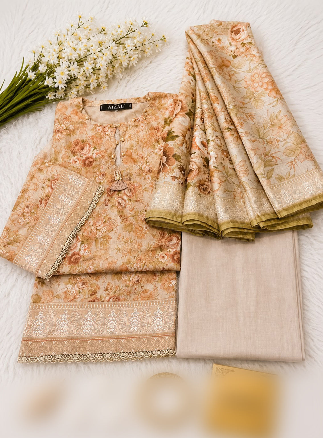 Kainat By Aizal Printed Lawn 3 Piece Stitched Suit AL26KPLV4 D-915