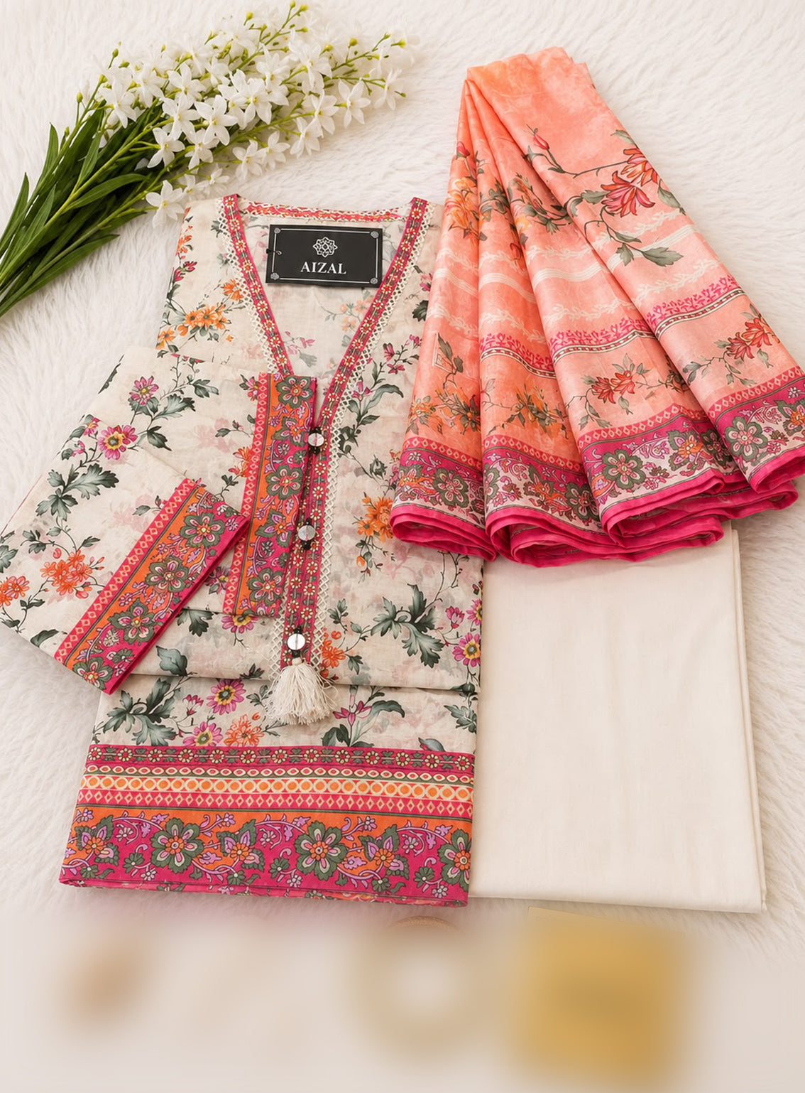 Kainat By Aizal Printed Lawn 3 Piece Stitched Suit AL26KPLV4 D-916