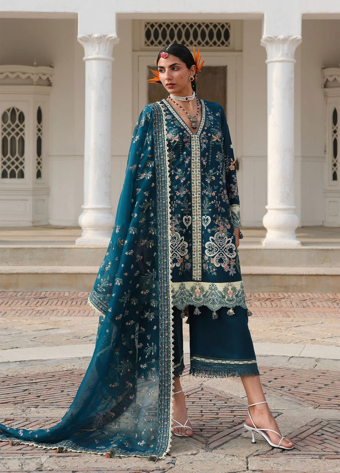Kalabagh By Hussain Rehar Luxury Embroidered Lawn 3 Piece Unstitched Suit HR26KB D-11 AZRAQ