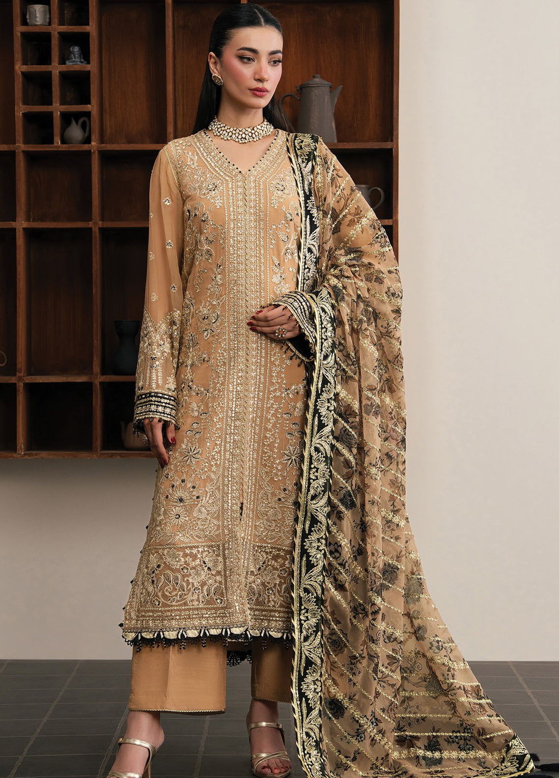 Kalani By Xenia Luxury Formals Embroidered Chiffon 3 Piece Unstitched Suit XE26KLF D-10 NERYA