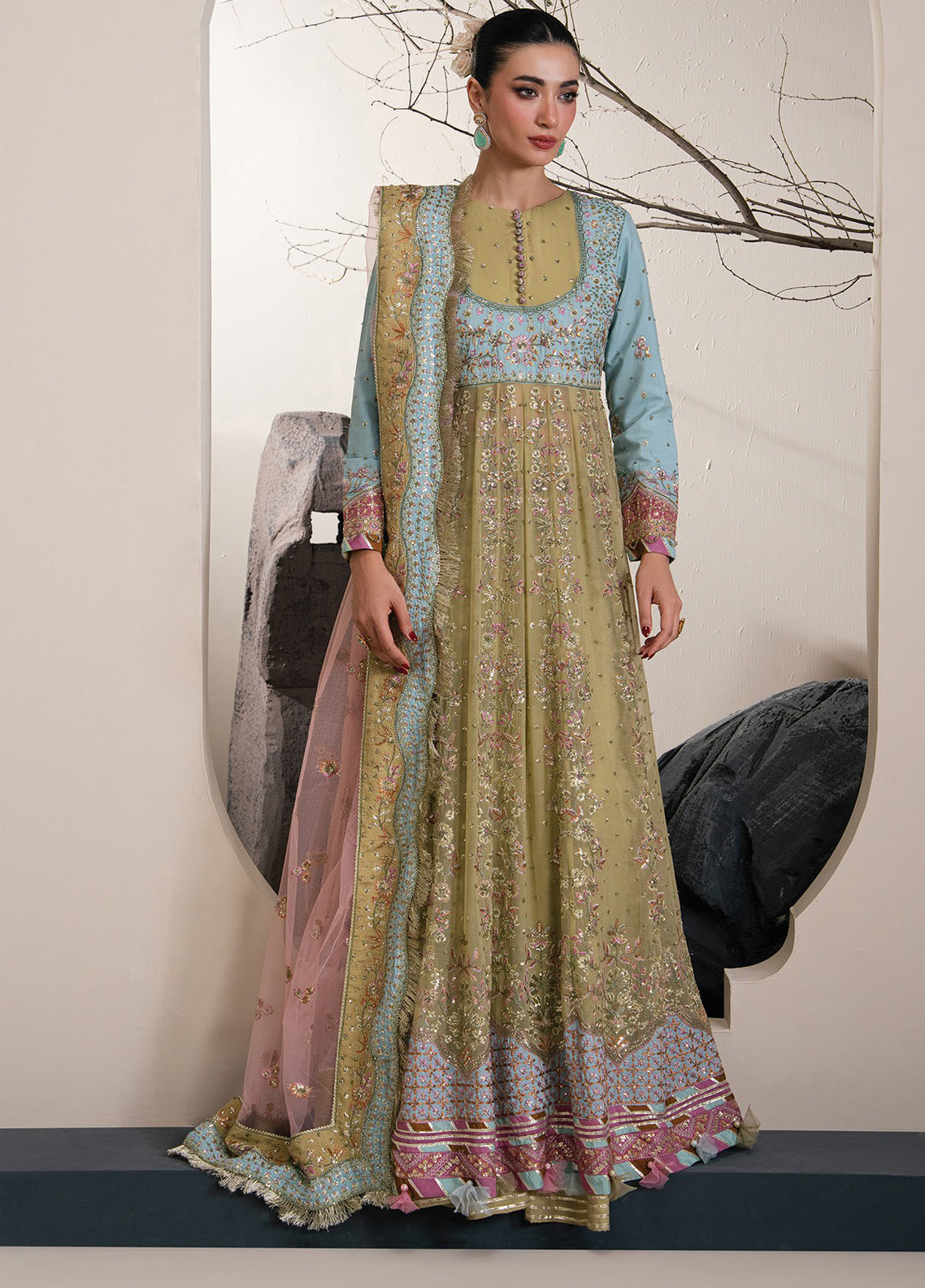 Kalani By Xenia Luxury Formals Embroidered Raw Silk 3 Piece Unstitched Suit XE26KLF D-09 ZANA
