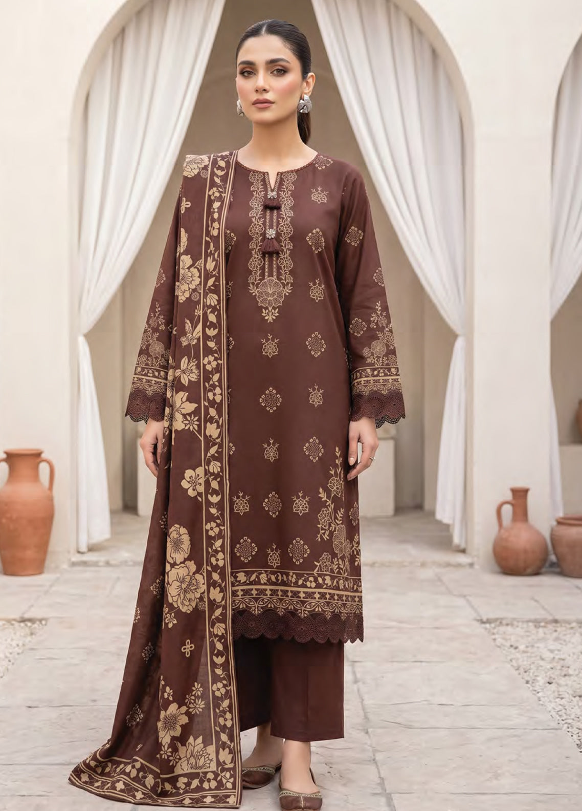 LSM Lakhany Printed Cashmi Vool 3 Piece Unstitched Suit LSM26CV D-LG-RL-0528-B