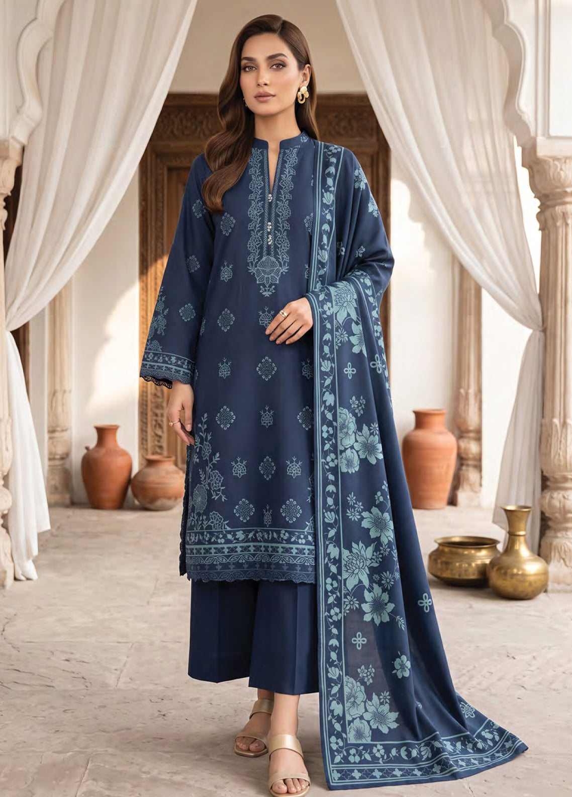 LSM Lakhany Printed Cashmi Vool 3 Piece Unstitched Suit LSM26CV D-LG-RL-0528-C