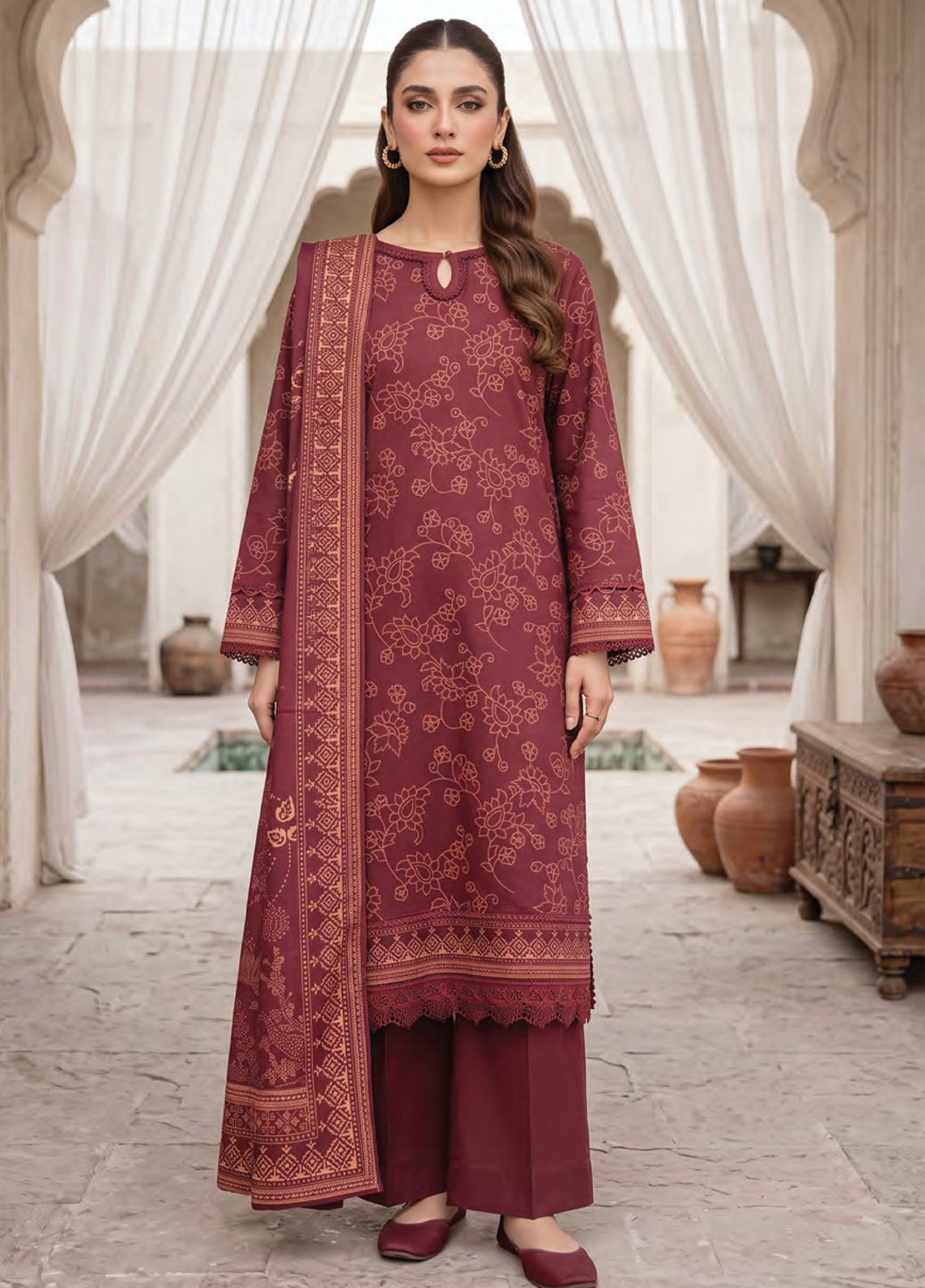 LSM Lakhany Printed Cashmi Vool 3 Piece Unstitched Suit LSM26CV D-LG-RL-0529-B