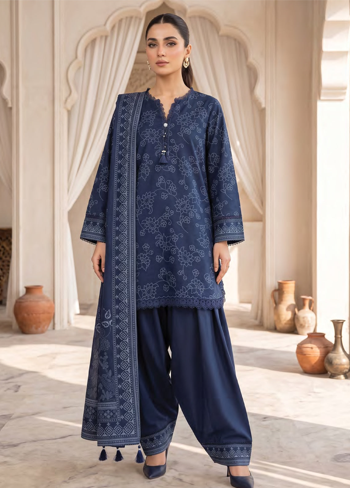 LSM Lakhany Printed Cashmi Vool 3 Piece Unstitched Suit LSM26CV D-LG-RL-0529-C