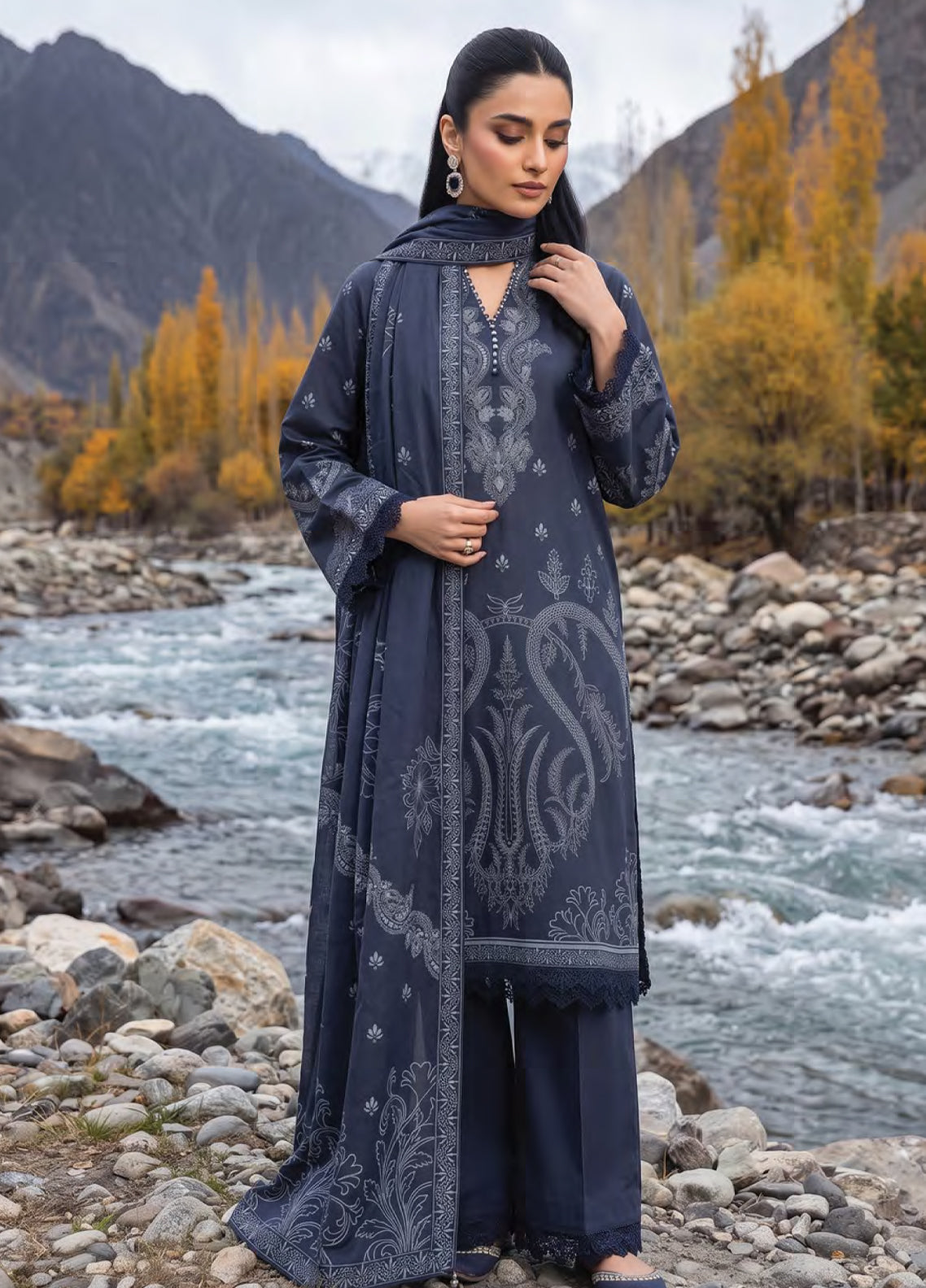 LSM Lakhany Printed Pashmina 3 Piece Unstitched Suit LSM26PPV1 D-LG-RK-0192-C