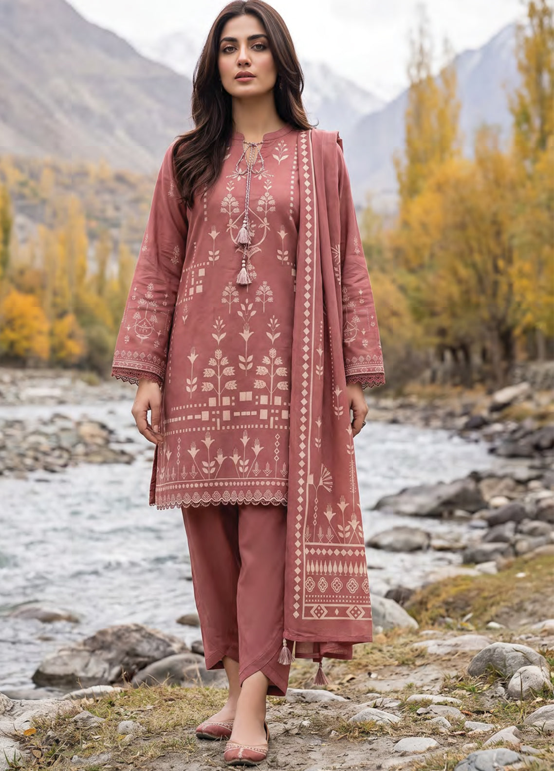 LSM Lakhany Printed Pashmina 3 Piece Unstitched Suit LSM26PPV1 D-LG-RL-0519-A