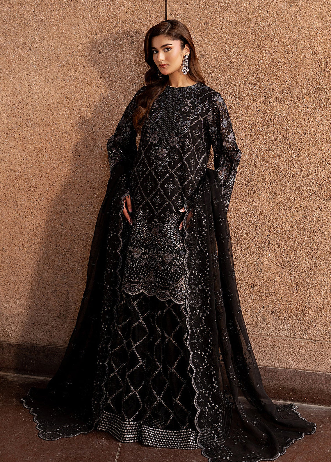Lamisah By Lavish Premium Lazawal Embroidered Chiffon 3 Piece Unstitched Suit LP25LLC D-01 BLACK WHISPER