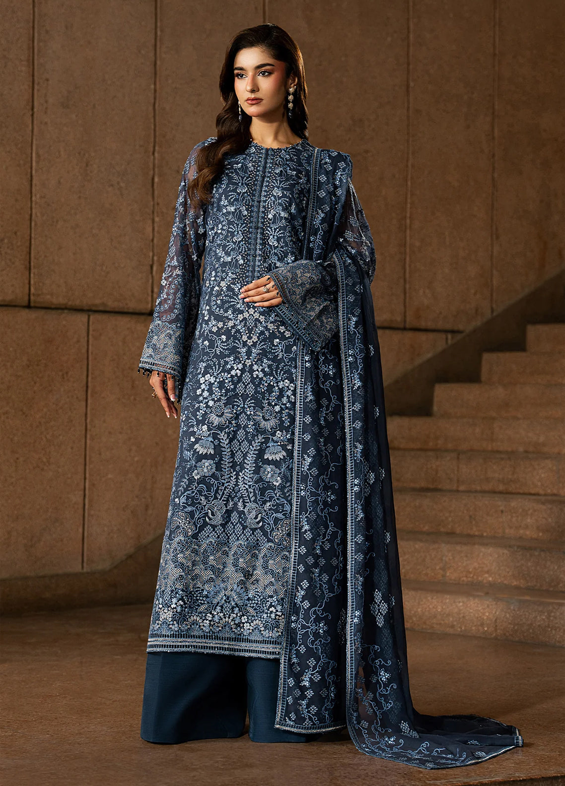Lamisah By Lavish Premium Lazawal Embroidered Chiffon 3 Piece Unstitched Suit LP25LLC D-07 SAPPHIRE VEIL