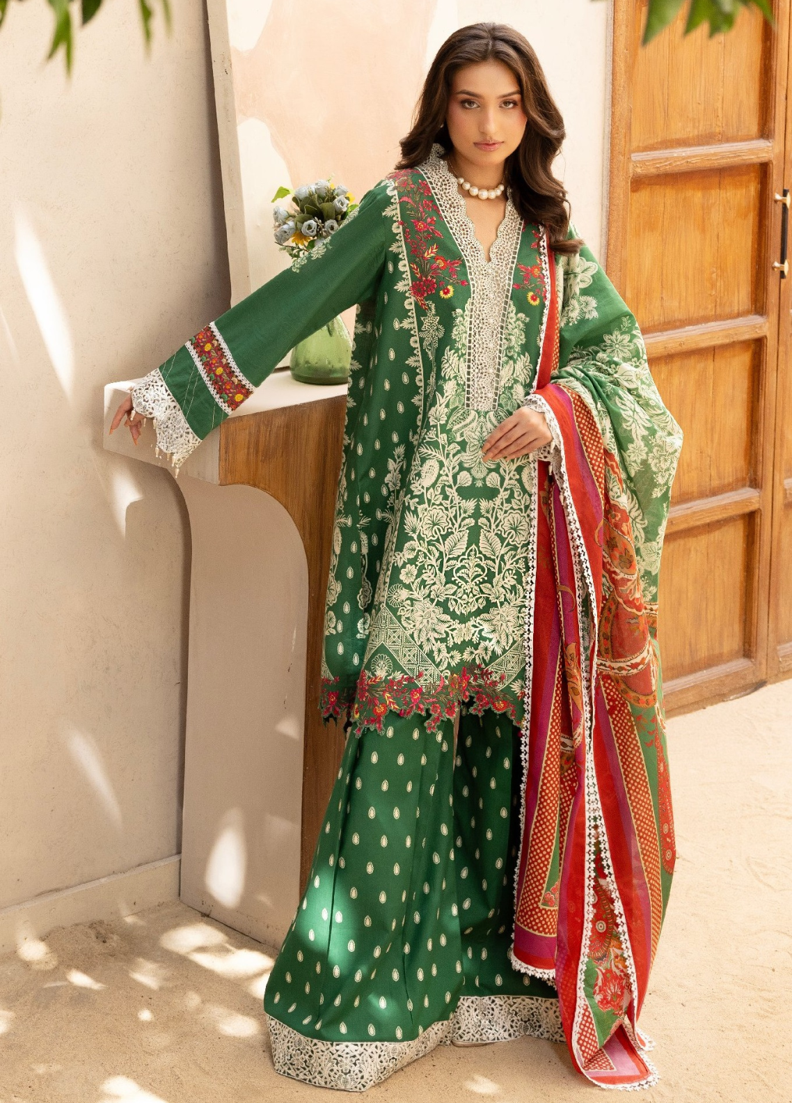 Lara De Flora By Gulmina Embroidered Lawn 3 Piece Unstitched Suit GM26LDF D-04 EMERLAD