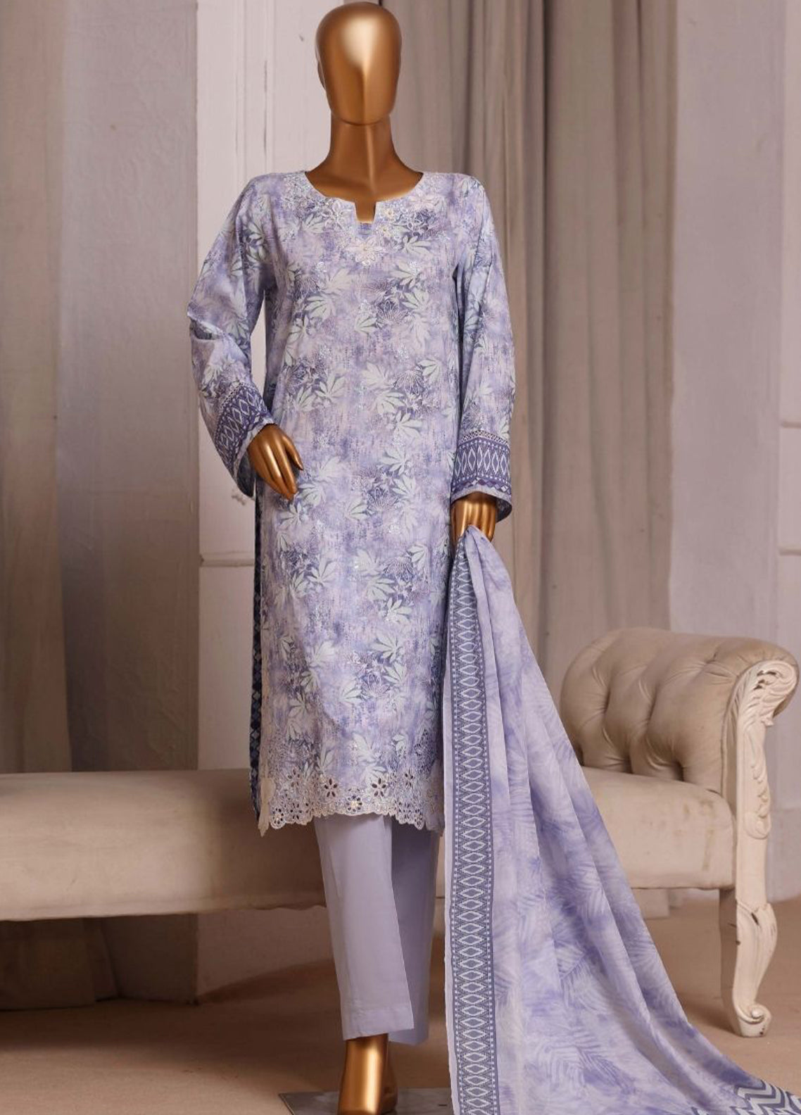 Laserkari Prints By HZ Textiles Embroidered Lawn 3 Piece Stitched Suit HZ26LPLE D-CPE-008