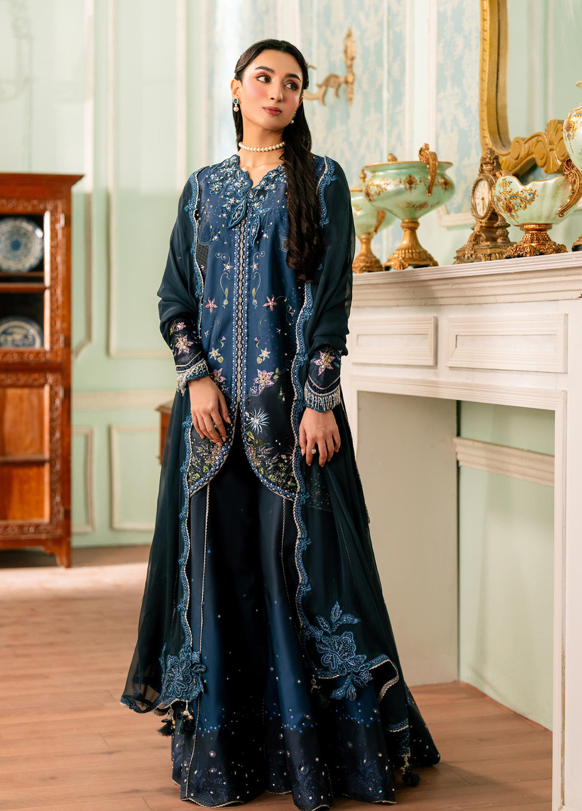 Luxe By Qalamkar Embroidered Silk 3 Piece Unstitched Suit QLM26QLS D-QSL-06 NERINA